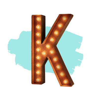 Marquee Letter Lights - 12” Letter K Lighted Vintage Marquee Letters (Modern Font/Rustic)