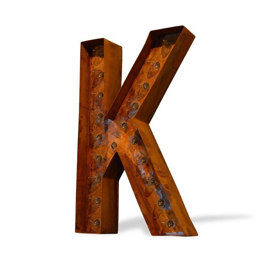 Marquee Letter Lights - 12” Letter K Lighted Vintage Marquee Letters (Modern Font/Rustic)
