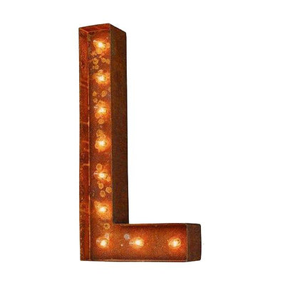 Marquee Letter Lights - 12” Letter L Lighted Vintage Marquee Letters (Modern Font/Rustic)