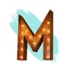 Marquee Letter Lights - 12” Letter M Lighted Vintage Marquee Letters (Modern Font/Rustic)