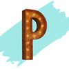 Marquee Letter Lights - 12” Letter P Lighted Vintage Marquee Letters (Modern Font/Rustic)