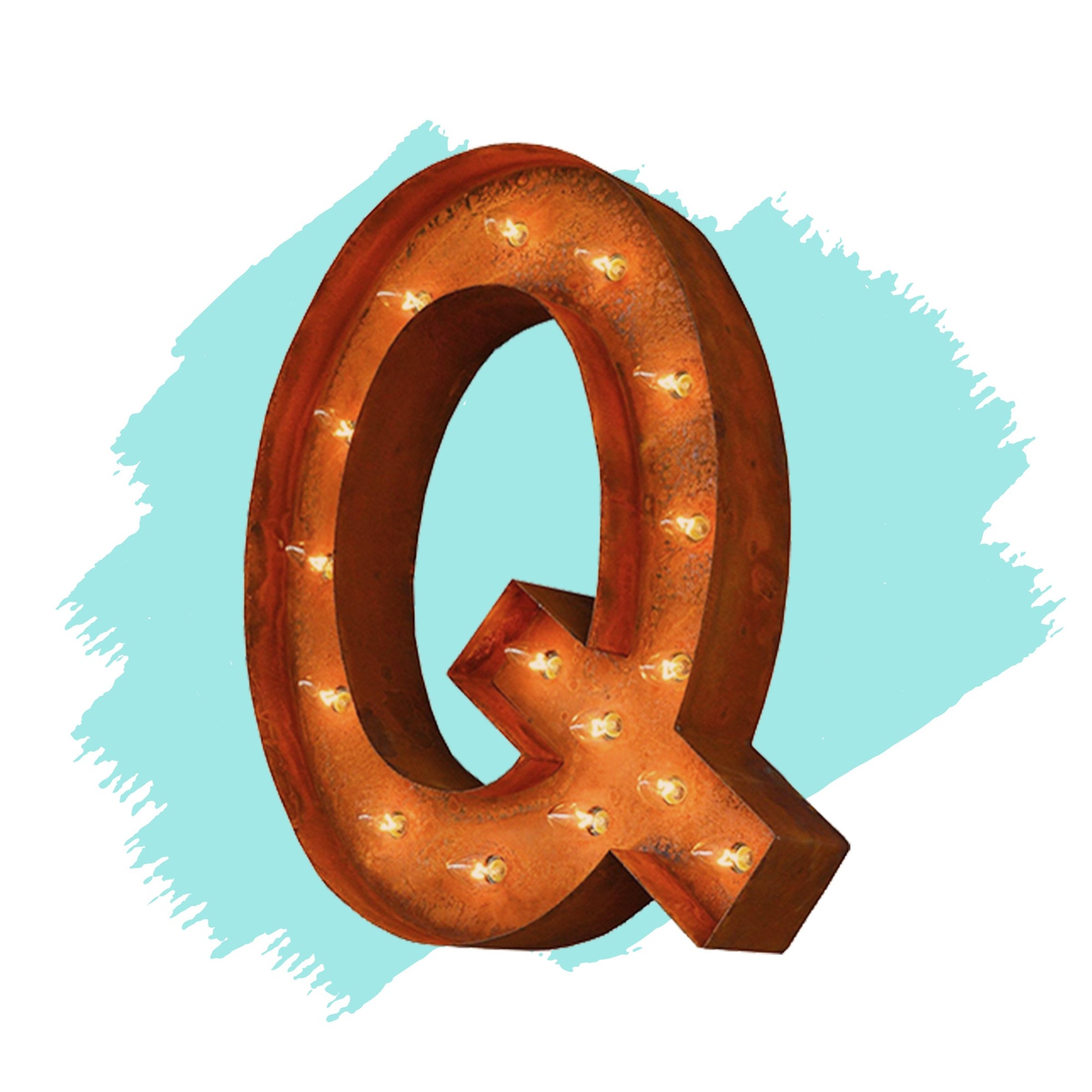 Marquee Letter Lights - 12” Letter Q Lighted Vintage Marquee Letters (Modern Font/Rustic)