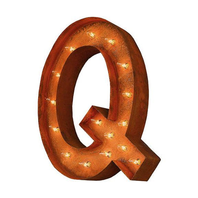 Marquee Letter Lights - 12” Letter Q Lighted Vintage Marquee Letters (Modern Font/Rustic)