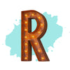 Marquee Letter Lights - 12” Letter R Lighted Vintage Marquee Letters (Modern Font/Rustic)