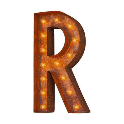 Marquee Letter Lights - 12” Letter R Lighted Vintage Marquee Letters (Modern Font/Rustic)