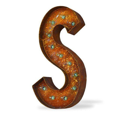 Marquee Letter Lights - 12” Letter S Lighted Vintage Marquee Letters (Modern Font/Rustic)