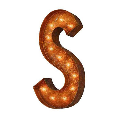 Marquee Letter Lights - 12” Letter S Lighted Vintage Marquee Letters (Modern Font/Rustic)