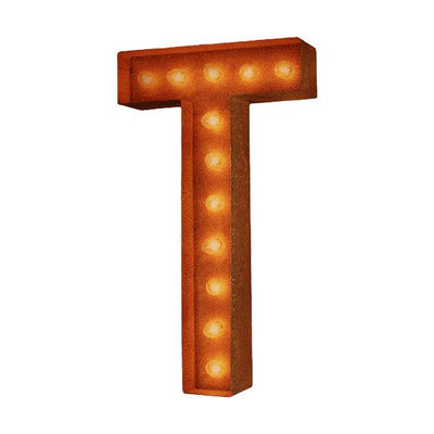 Marquee Letter Lights - 12” Letter T Lighted Vintage Marquee Letters (Modern Font/Rustic)
