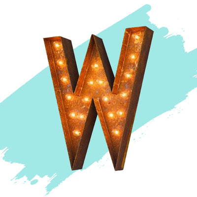 Marquee Letter Lights - 12” Letter W Lighted Vintage Marquee Letters (Modern Font/Rustic)