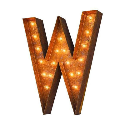 Marquee Letter Lights - 12” Letter W Lighted Vintage Marquee Letters (Modern Font/Rustic)