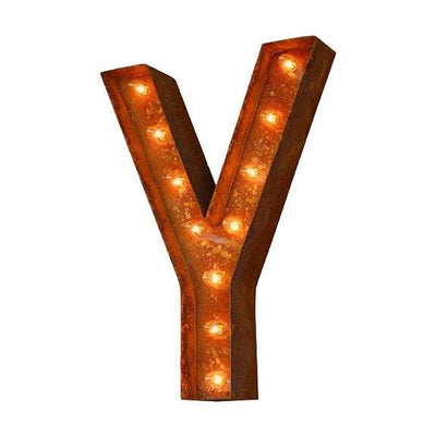Marquee Letter Lights - 12” Letter Y Lighted Vintage Marquee Letters (Modern Font/Rustic)