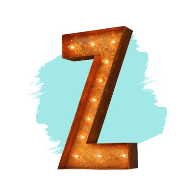 Marquee Letter Lights - 12” Letter Z Lighted Vintage Marquee Letters (Modern Font/Rustic)