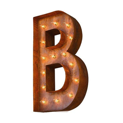 Marquee Letter Lights - 24” Letter B Lighted Vintage Marquee Letters (Modern Font/Rustic)