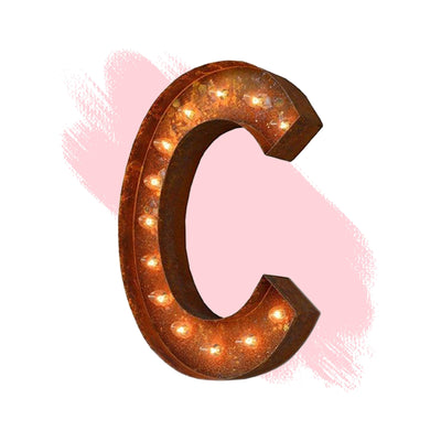 Marquee Letter Lights - 24” Letter C Lighted Vintage Marquee Letters (Modern Font/Rustic)