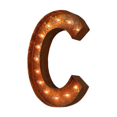 Marquee Letter Lights - 24” Letter C Lighted Vintage Marquee Letters (Modern Font/Rustic)