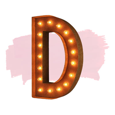 Marquee Letter Lights - 24” Letter D Lighted Vintage Marquee Letters (Modern Font/Rustic)