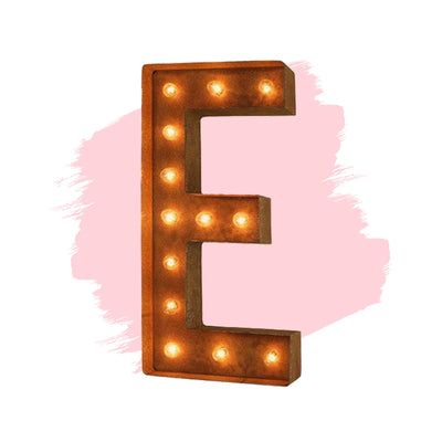 Marquee Letter Lights - 24” Letter E Lighted Vintage Marquee Letters (Modern Font/Rustic)