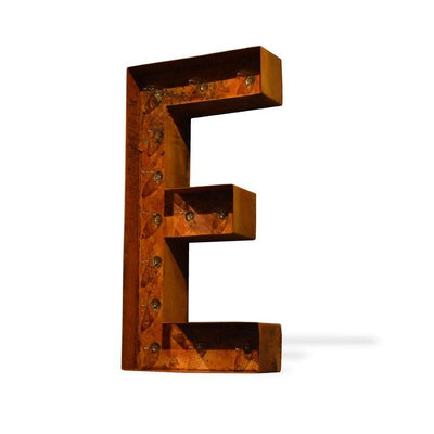 Marquee Letter Lights - 24” Letter E Lighted Vintage Marquee Letters (Modern Font/Rustic)