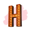 Marquee Letter Lights - 24” Letter H Lighted Vintage Marquee Letters (Modern Font/Rustic)