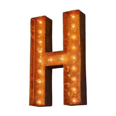 Marquee Letter Lights - 24” Letter H Lighted Vintage Marquee Letters (Modern Font/Rustic)
