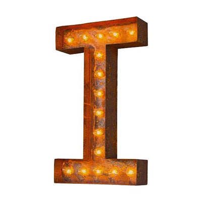 Marquee Letter Lights - 24” Letter I Lighted Vintage Marquee Letters (Modern Font/Rustic)