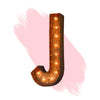 Marquee Letter Lights - 24” Letter J Lighted Vintage Marquee Letters (Modern Font/Rustic)