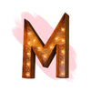 Marquee Letter Lights - 24” Letter M Lighted Vintage Marquee Letters (Modern Font/Rustic)