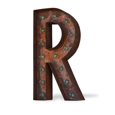 Marquee Letter Lights - 24” Letter R Lighted Vintage Marquee Letters (Modern Font/Rustic)