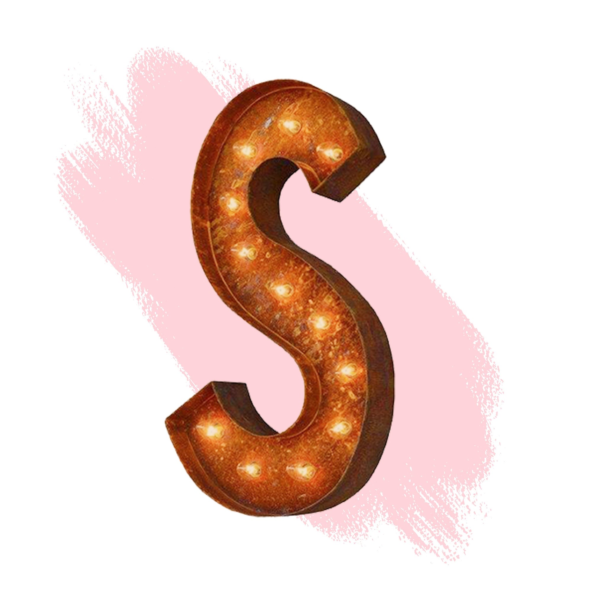 Marquee Letter Lights - 24” Letter S Lighted Vintage Marquee Letters (Modern Font/Rustic)