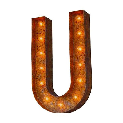 Marquee Letter Lights - 24” Letter U Lighted Vintage Marquee Letters (Modern Font/Rustic)