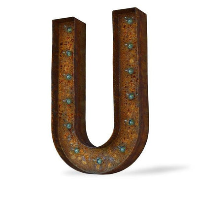 Marquee Letter Lights - 24” Letter U Lighted Vintage Marquee Letters (Modern Font/Rustic)