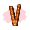 Marquee Letter Lights - 24” Letter V Lighted Vintage Marquee Letters (Modern Font/Rustic)