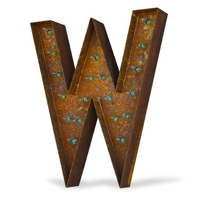 Marquee Letter Lights - 24” Letter W Lighted Vintage Marquee Letters (Modern Font/Rustic)