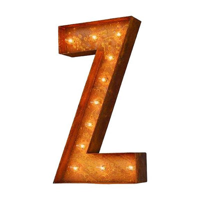 Marquee Letter Lights - 24” Letter Z Lighted Vintage Marquee Letters (Modern Font/Rustic)