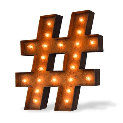 Marquee Symbol Lights - 24” Hashtag “#” Vintage Marquee Lights Sign (Rustic)