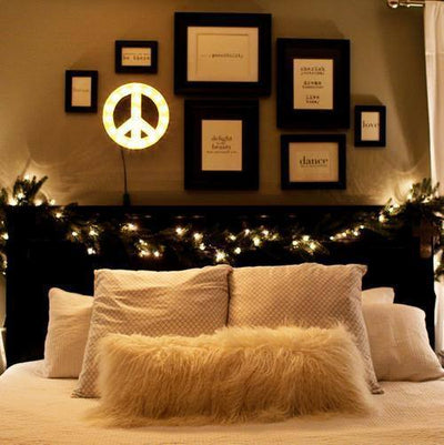 Marquee Symbol Lights - 12” Small Peace Sign Vintage Marquee Sign With Lights