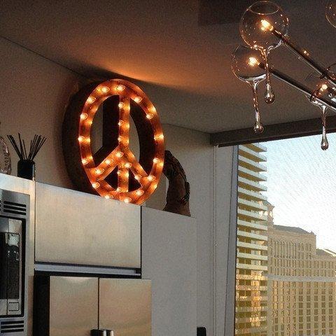 24" Peace Sign Vintage Marquee Sign with Lights (Rustic)