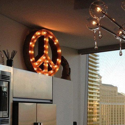 Marquee Symbol Lights - 24" Peace Sign Vintage Marquee Sign With Lights (Rustic)