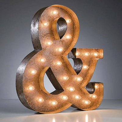 Marquee Symbol Lights - 36” Large Ampersand “&” Vintage Marquee Sign With Lights (Rustic)