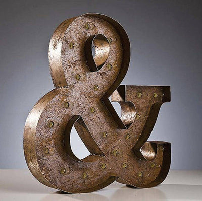 Marquee Symbol Lights - 36” Large Ampersand “&” Vintage Marquee Sign With Lights (Rustic)