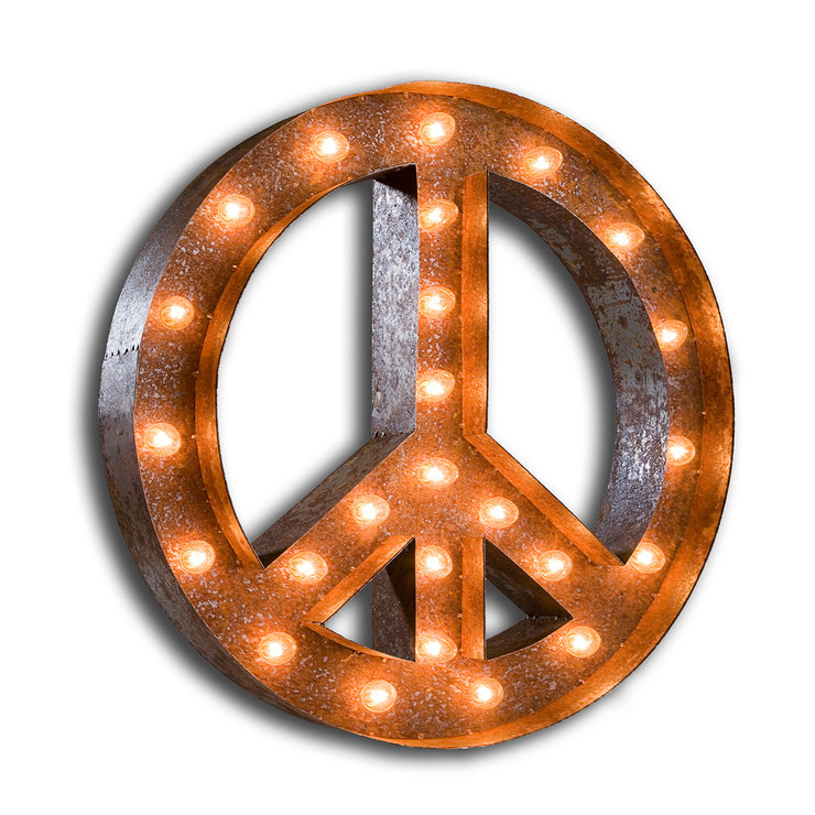 36” Large Peace Sign Vintage Marquee Sign with Lights (Rustic) - Buy  Marquee Lights Online - The Rusty Marquee
