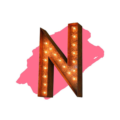 18" Letter N Lighted Vintage Marquee Letters (Modern Font/Rustic)