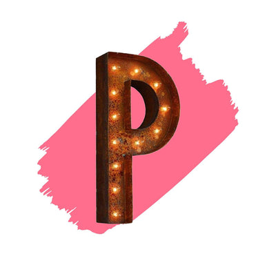 18" Letter P Lighted Vintage Marquee Letters (Modern Font/Rustic)