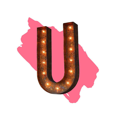 18" Letter U Lighted Vintage Marquee Letters (Modern Font/Rustic)