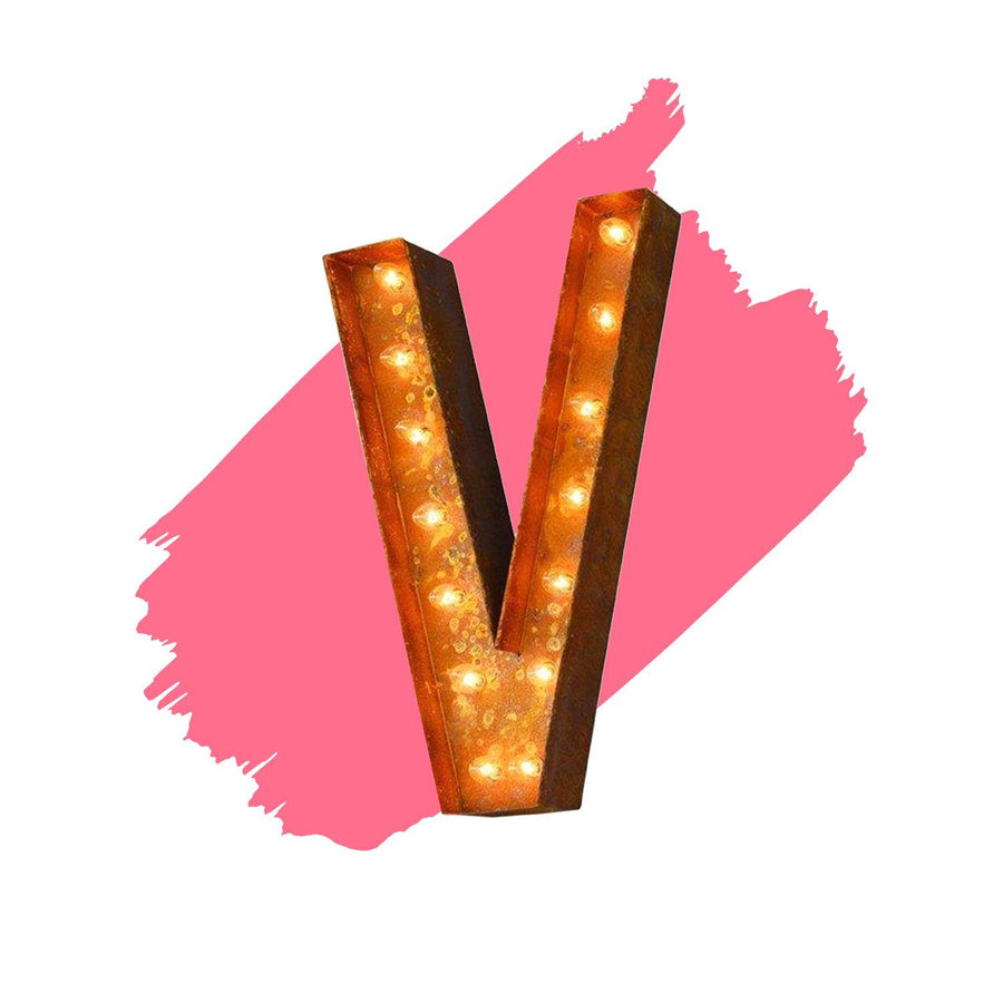 18" Letter V Lighted Vintage Marquee Letters (Modern Font/Rustic)